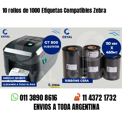 10 rollos de 1000 Etiquetas Compatibles Zebra 