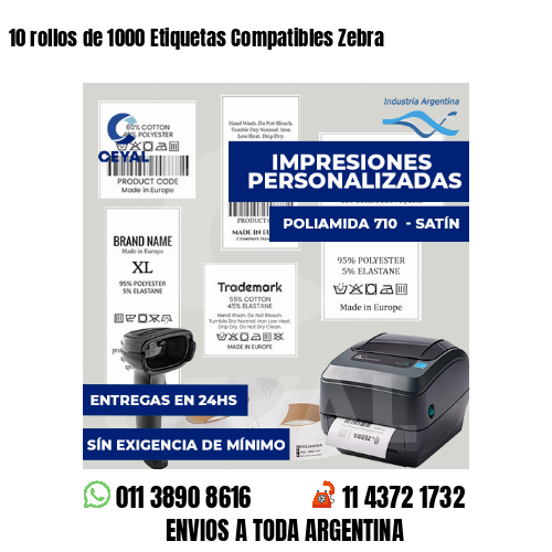 10 rollos de 1000 Etiquetas Compatibles Zebra 