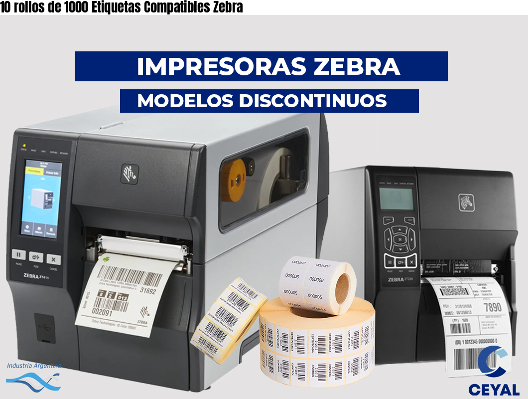 10 rollos de 1000 Etiquetas Compatibles Zebra 