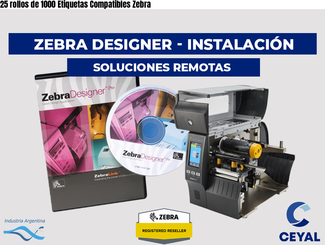 25 rollos de 1000 Etiquetas Compatibles Zebra 