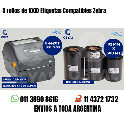 5 rollos de 1000 Etiquetas Compatibles Zebra 