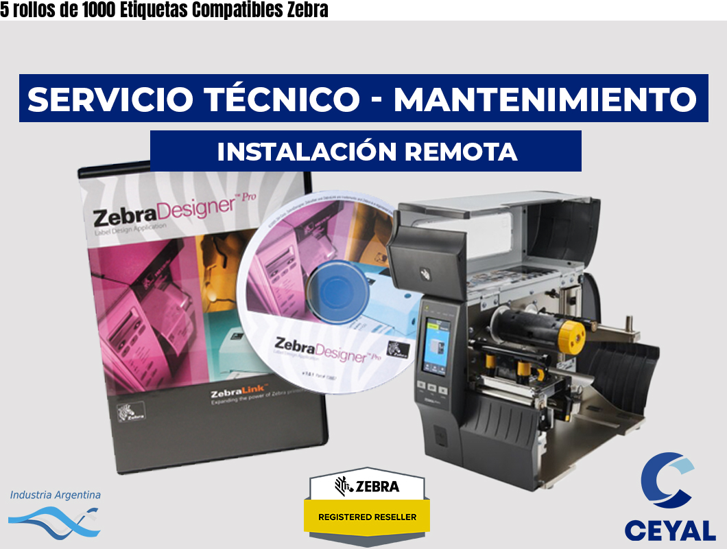 5 rollos de 1000 Etiquetas Compatibles Zebra 