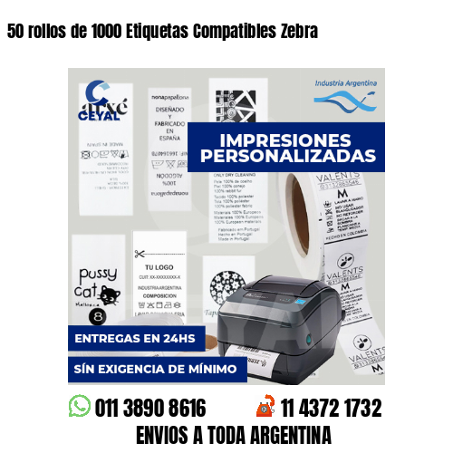 50 rollos de 1000 Etiquetas Compatibles Zebra 