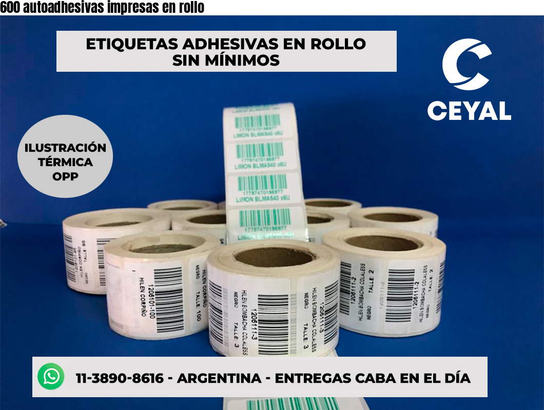 600 autoadhesivas impresas en rollo