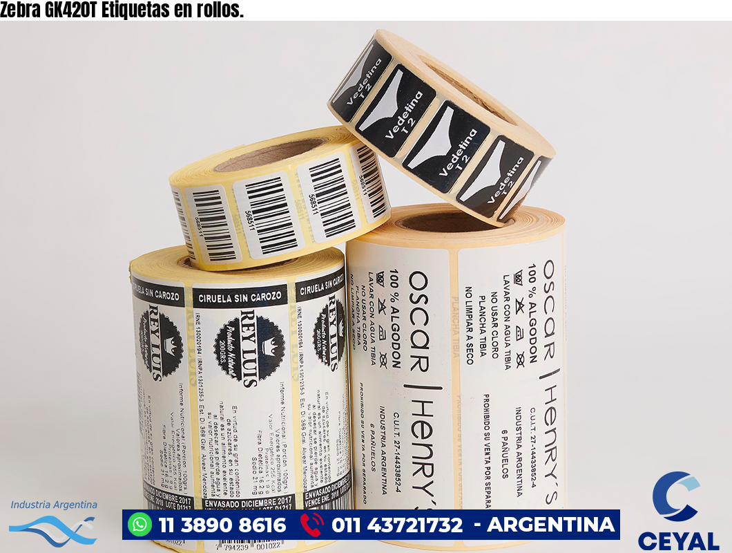 Zebra GK420T Etiquetas en rollos.