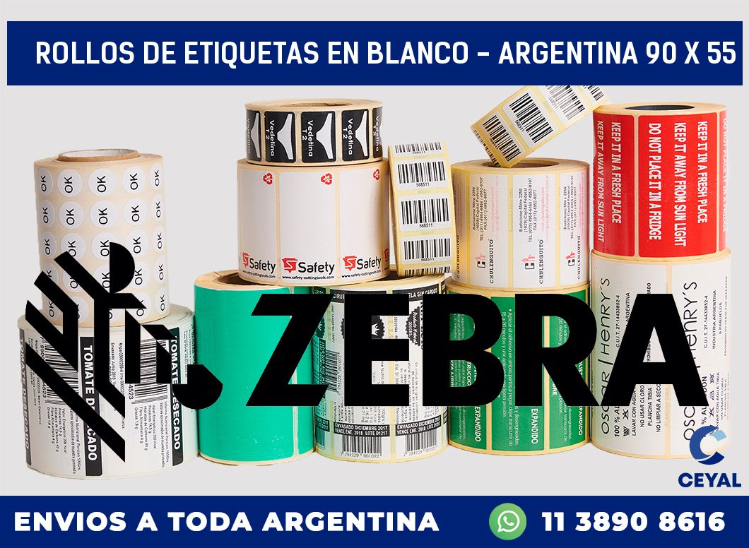 Rollos de etiquetas en blanco - Argentina 90 x 55