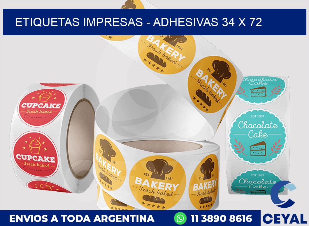 etiquetas impresas - Adhesivas 34 x 72