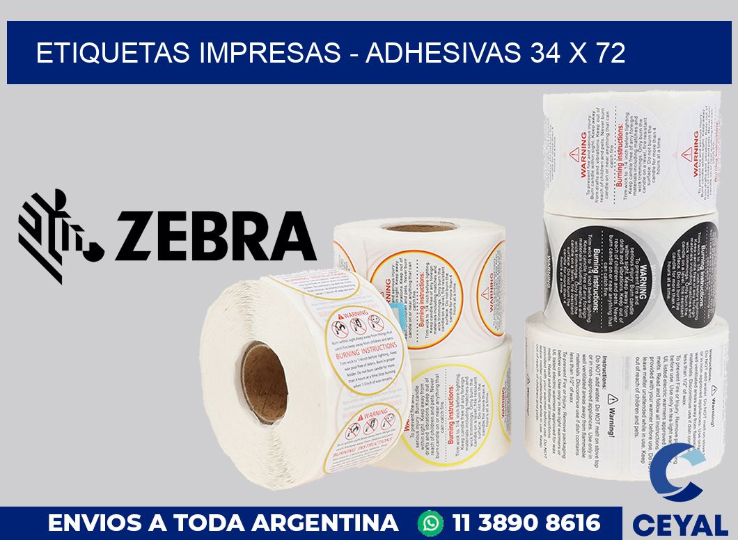 etiquetas impresas - Adhesivas 34 x 72