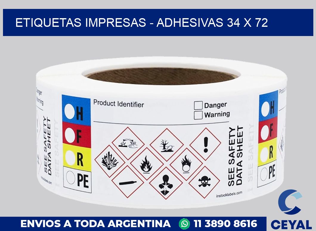 etiquetas impresas - Adhesivas 34 x 72