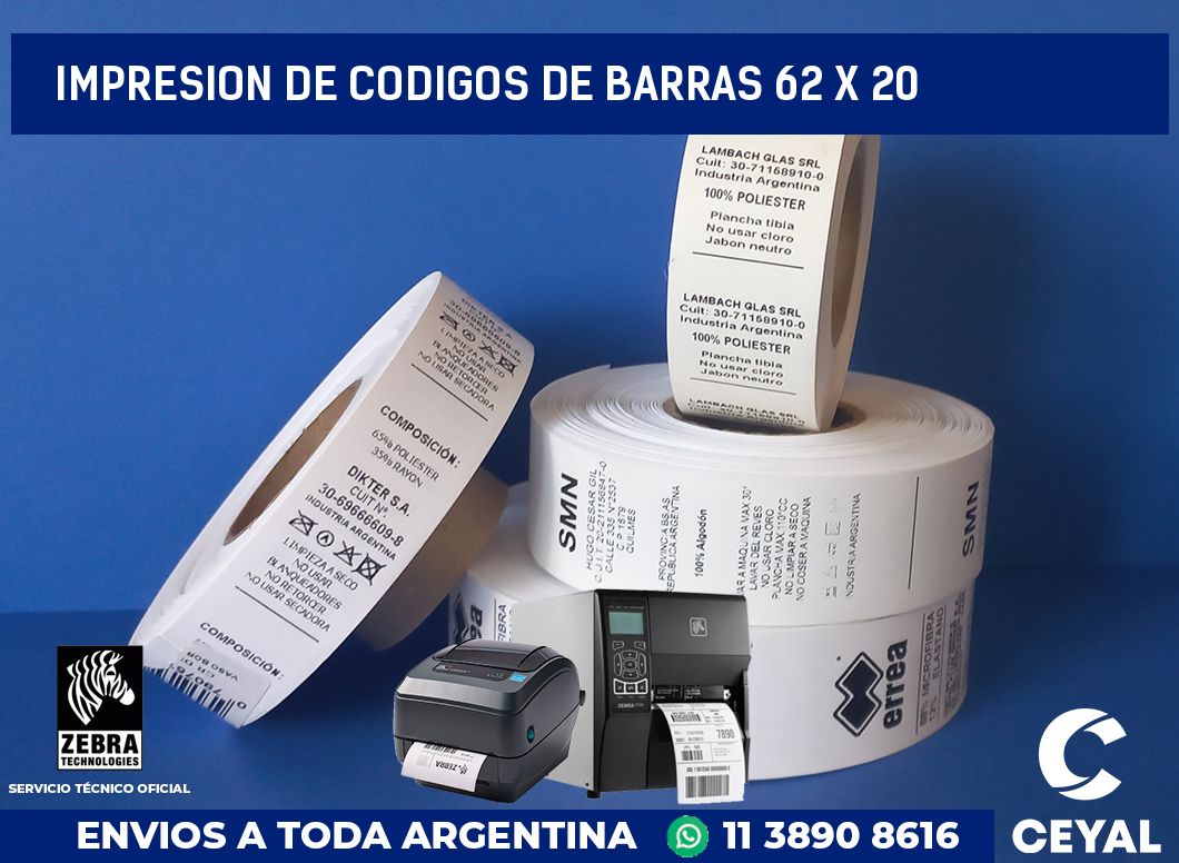 impresion de codigos de barras 62 x 20