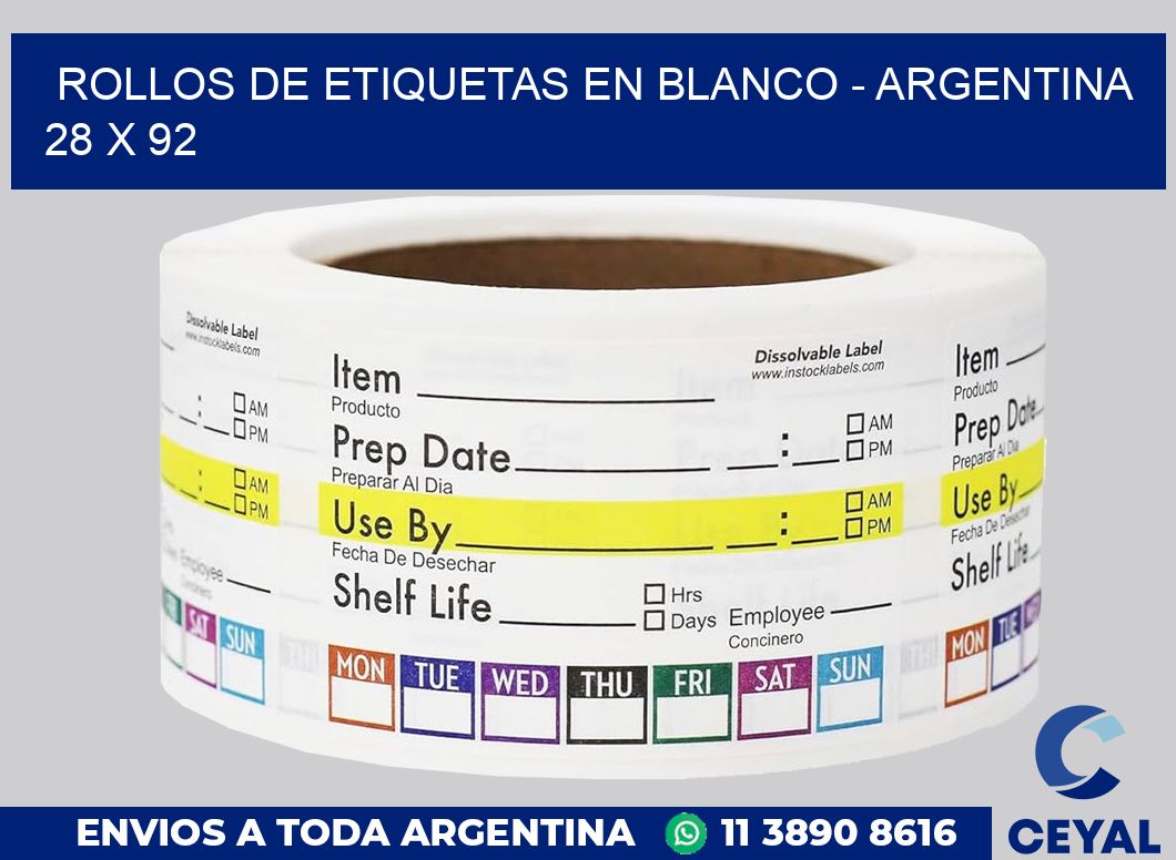 Rollos de etiquetas en blanco – Argentina 28 x 92