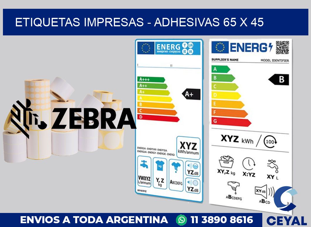 etiquetas impresas - Adhesivas 65 x 45