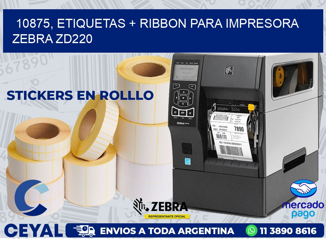 10875, etiquetas + ribbon para impresora zebra zd220