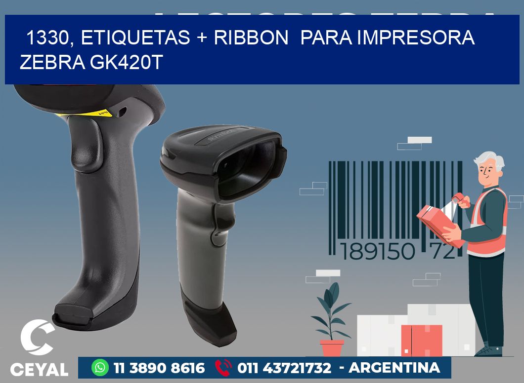 1330, etiquetas + ribbon  para impresora zebra GK420T