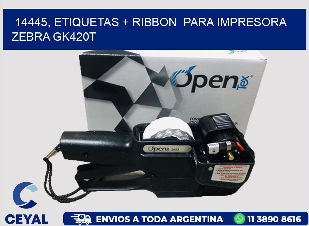 14445, etiquetas + ribbon  para impresora zebra GK420T