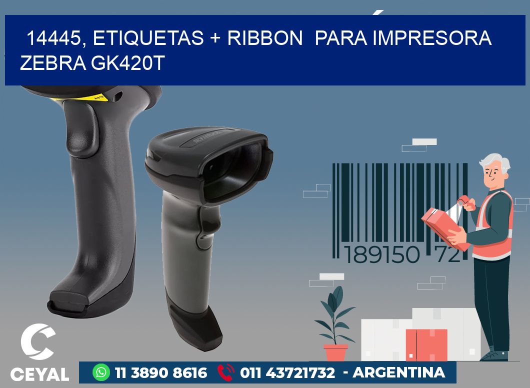 14445, etiquetas + ribbon  para impresora zebra GK420T