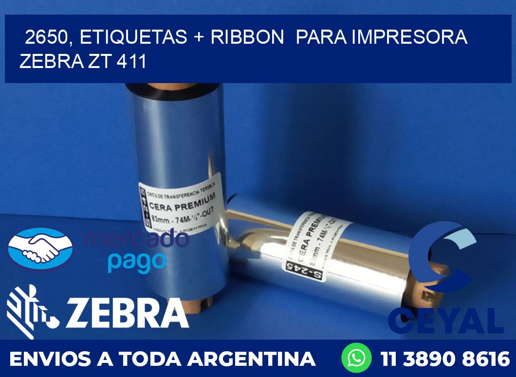 2650, etiquetas + ribbon  para impresora zebra ZT 411