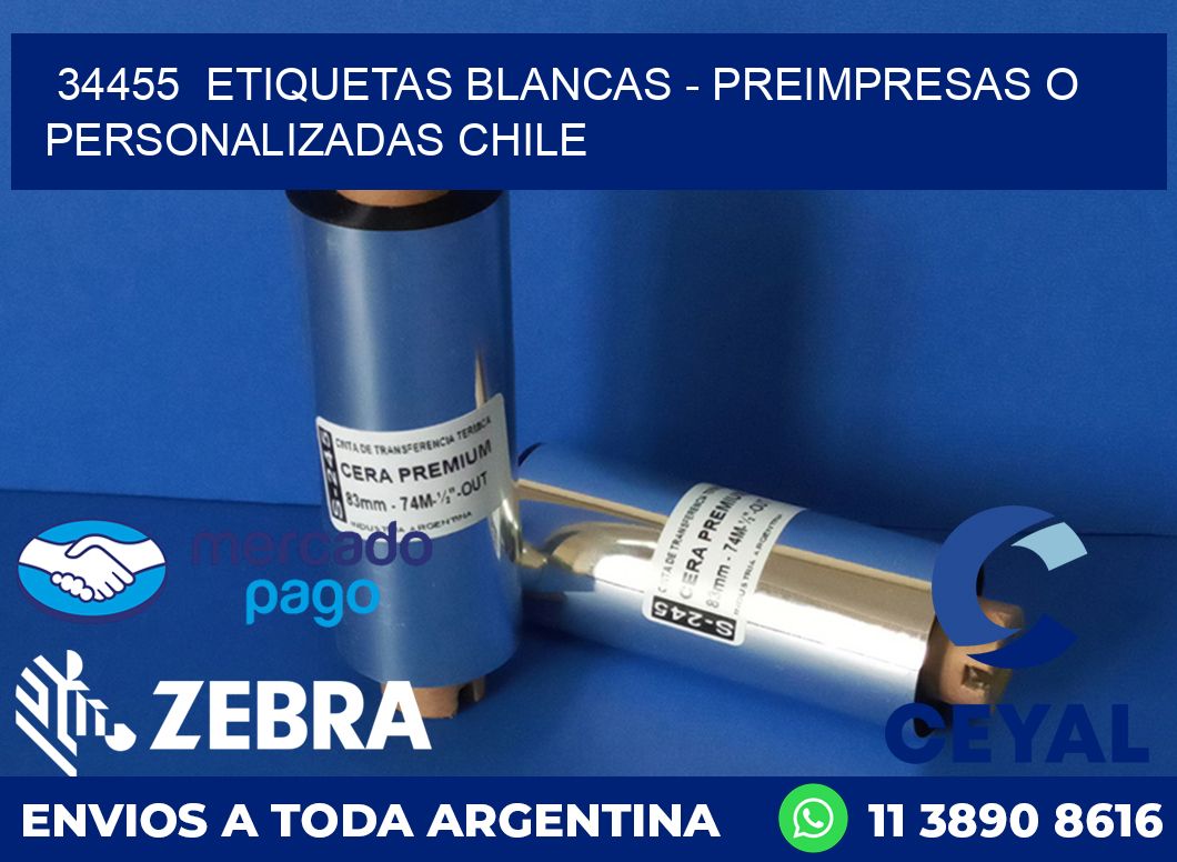 34455  ETIQUETAS BLANCAS - PREIMPRESAS O PERSONALIZADAS CHILE