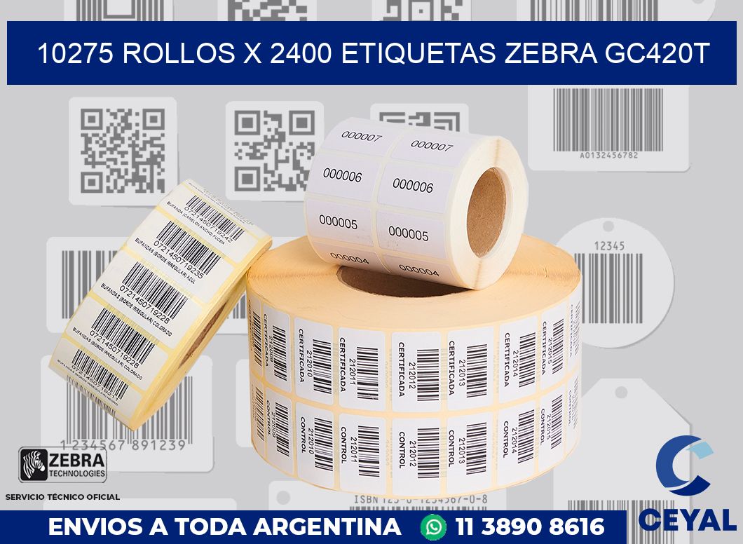 10275 Rollos x 2400 etiquetas zebra gc420t