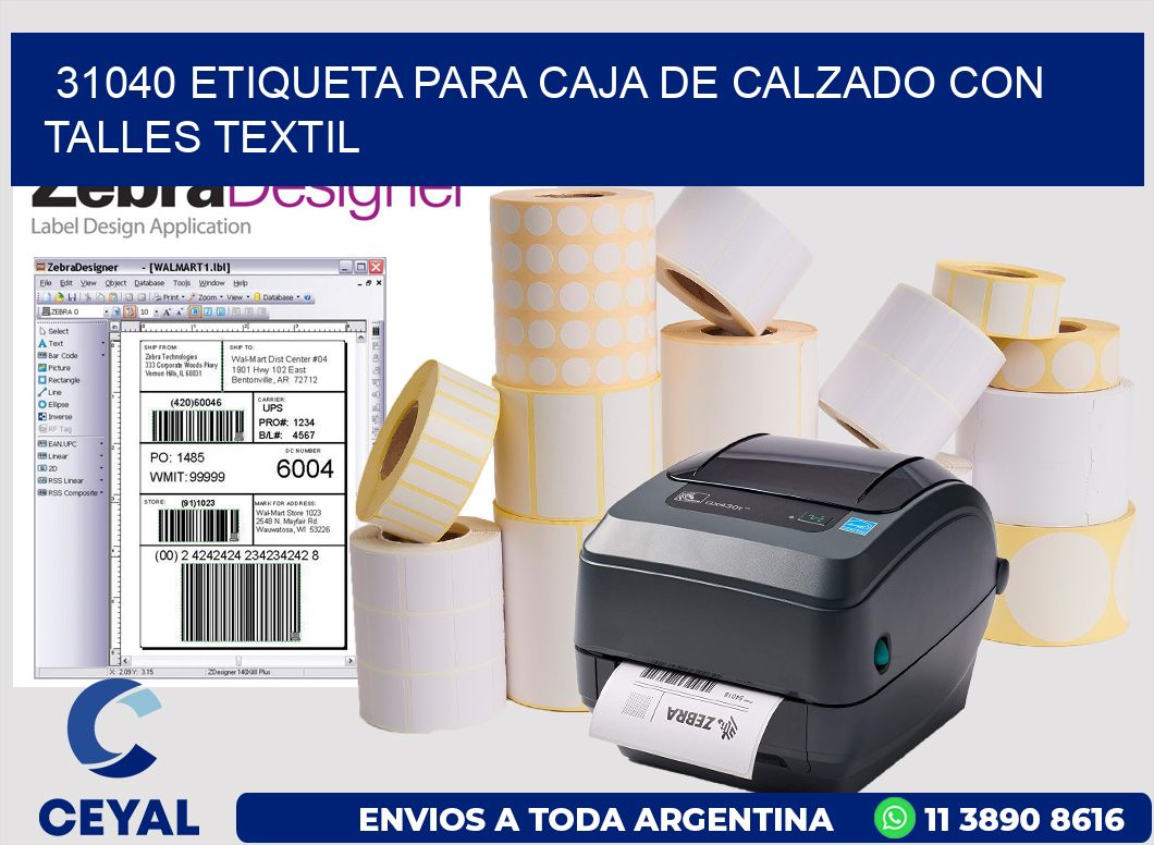 31040 ETIQUETA PARA CAJA DE CALZADO CON TALLES TEXTIL