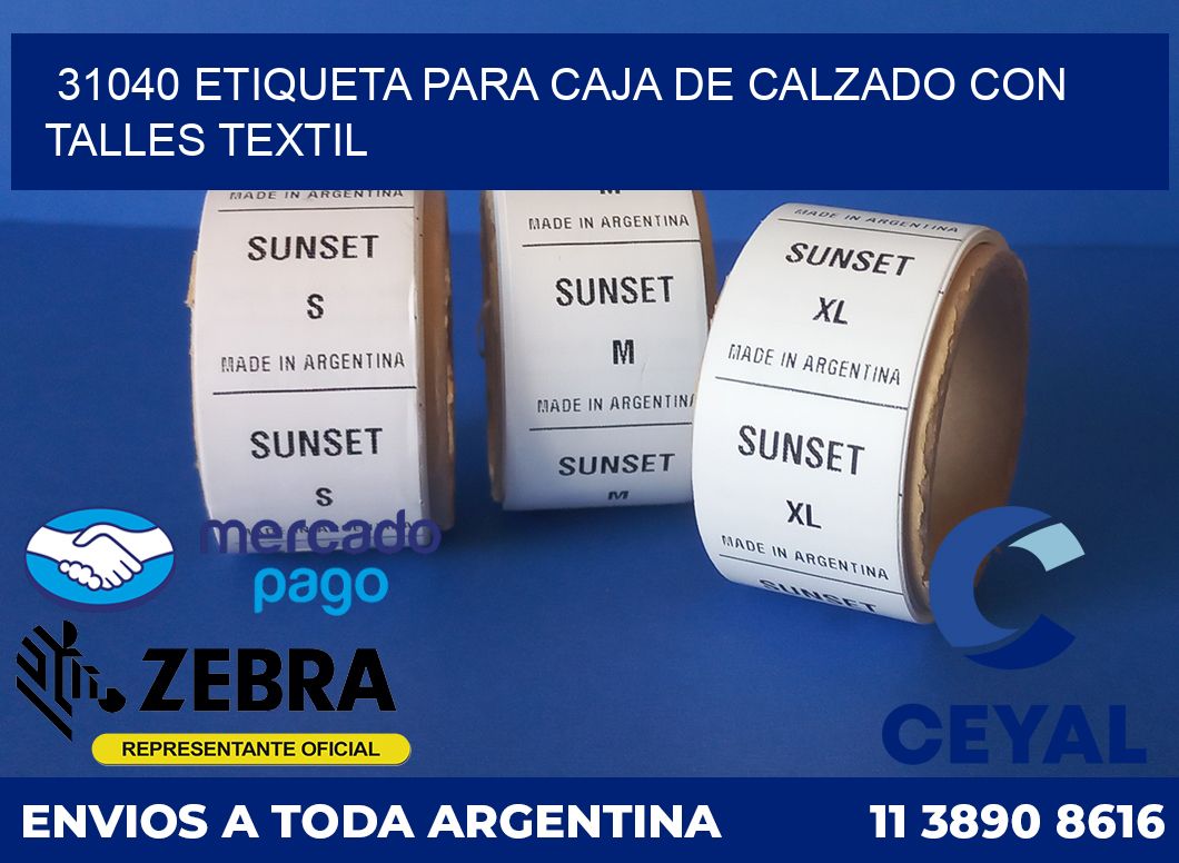 31040 ETIQUETA PARA CAJA DE CALZADO CON TALLES TEXTIL