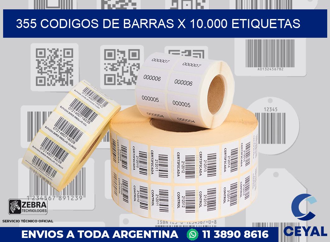 355 codigos de barras x 10.000 etiquetas