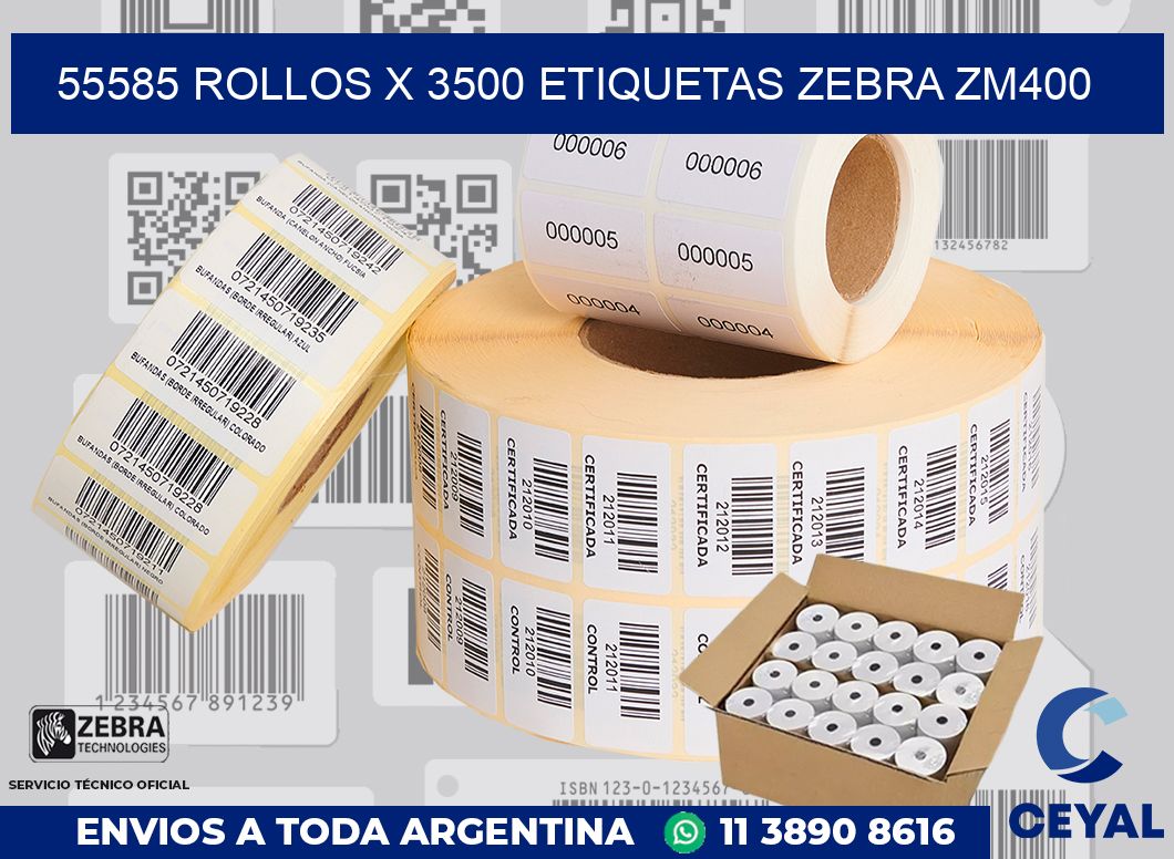 55585 Rollos x 3500 etiquetas zebra zm400