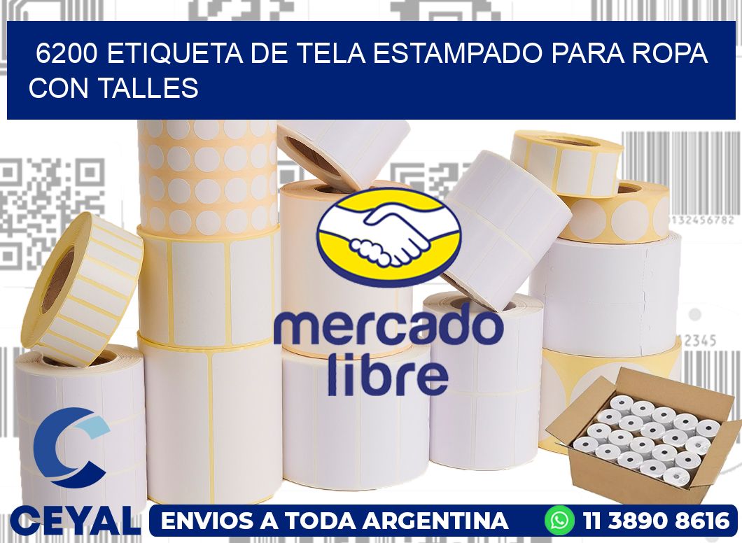 6200 ETIQUETA DE TELA ESTAMPADO PARA ROPA CON TALLES