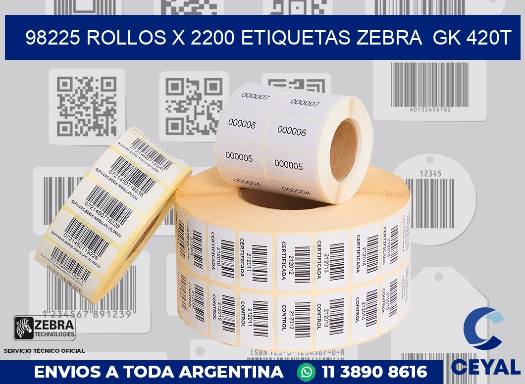 98225 Rollos x 2200 etiquetas zebra  gk 420t