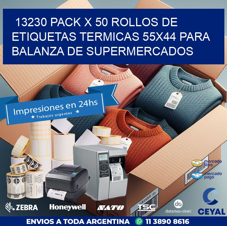 13230 PACK X 50 ROLLOS DE ETIQUETAS TERMICAS 55X44 PARA BALANZA DE SUPERMERCADOS