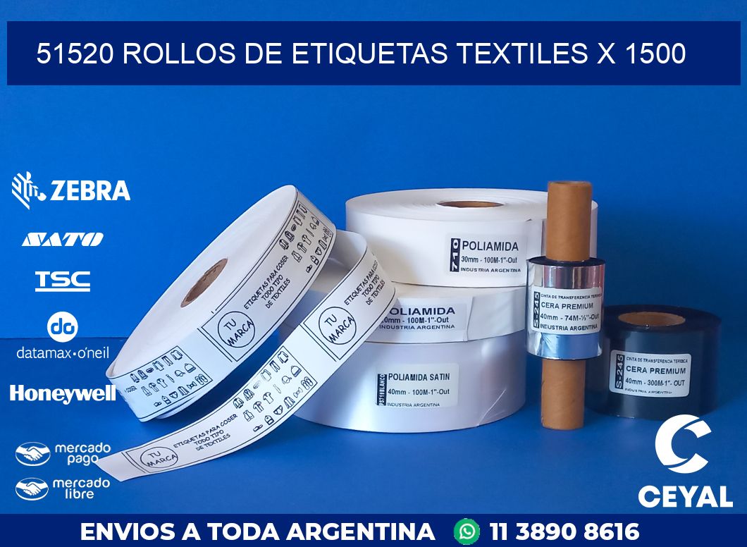 51520 ROLLOS DE ETIQUETAS TEXTILES X 1500