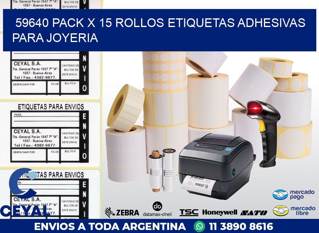 59640 PACK X 15 ROLLOS ETIQUETAS ADHESIVAS PARA JOYERIA