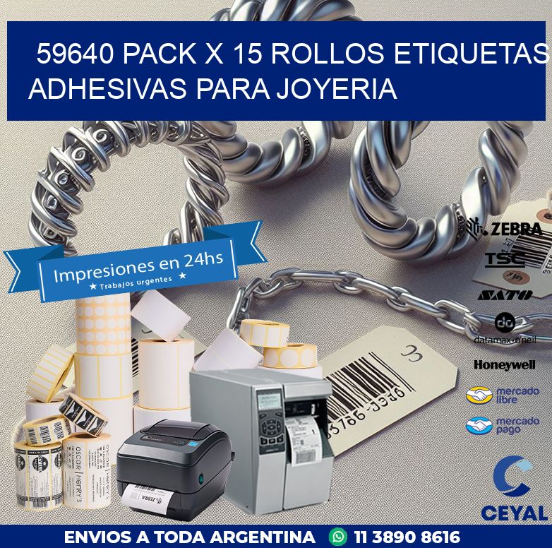 59640 PACK X 15 ROLLOS ETIQUETAS ADHESIVAS PARA JOYERIA