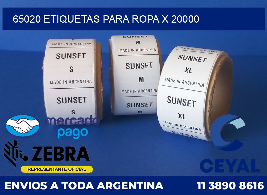 65020 ETIQUETAS PARA ROPA X 20000