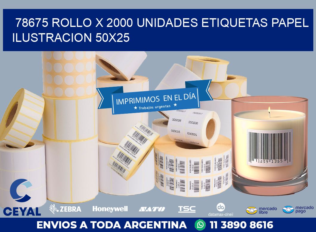 78675 ROLLO X 2000 UNIDADES ETIQUETAS PAPEL ILUSTRACION 50X25