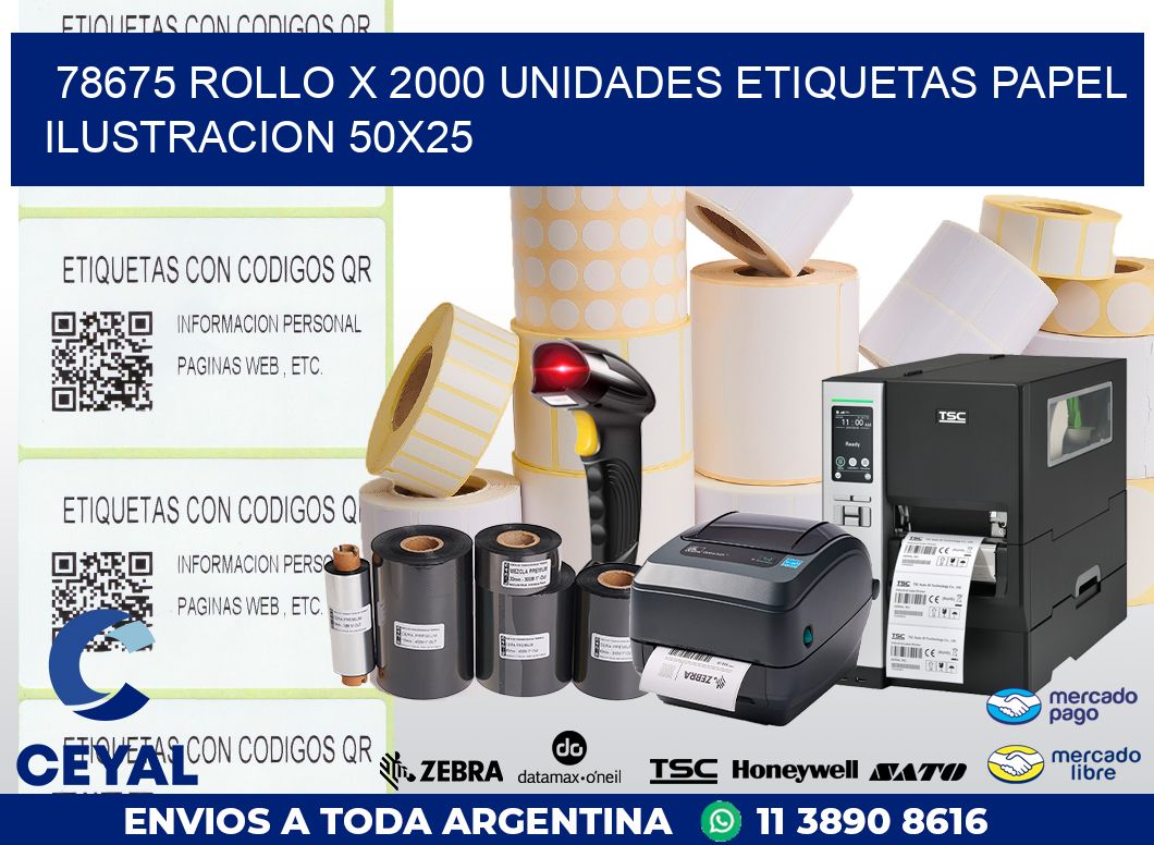 78675 ROLLO X 2000 UNIDADES ETIQUETAS PAPEL ILUSTRACION 50X25