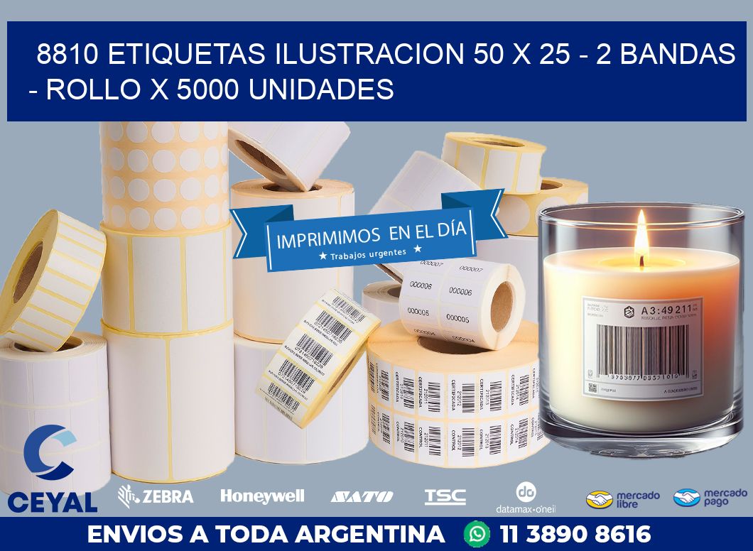 8810 ETIQUETAS ILUSTRACION 50 X 25 - 2 BANDAS - ROLLO X 5000 UNIDADES