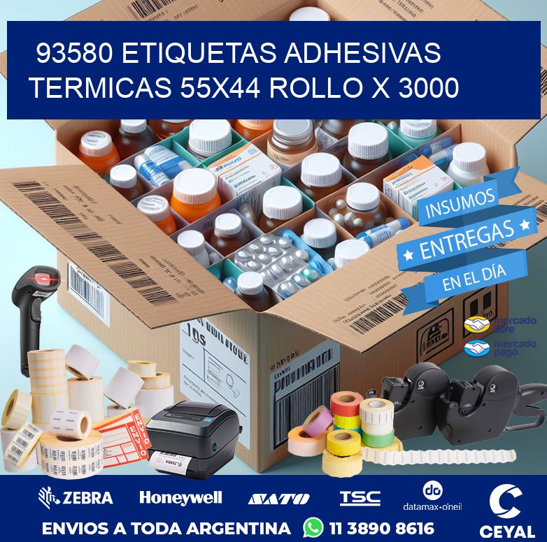 93580 ETIQUETAS ADHESIVAS TERMICAS 55X44 ROLLO X 3000