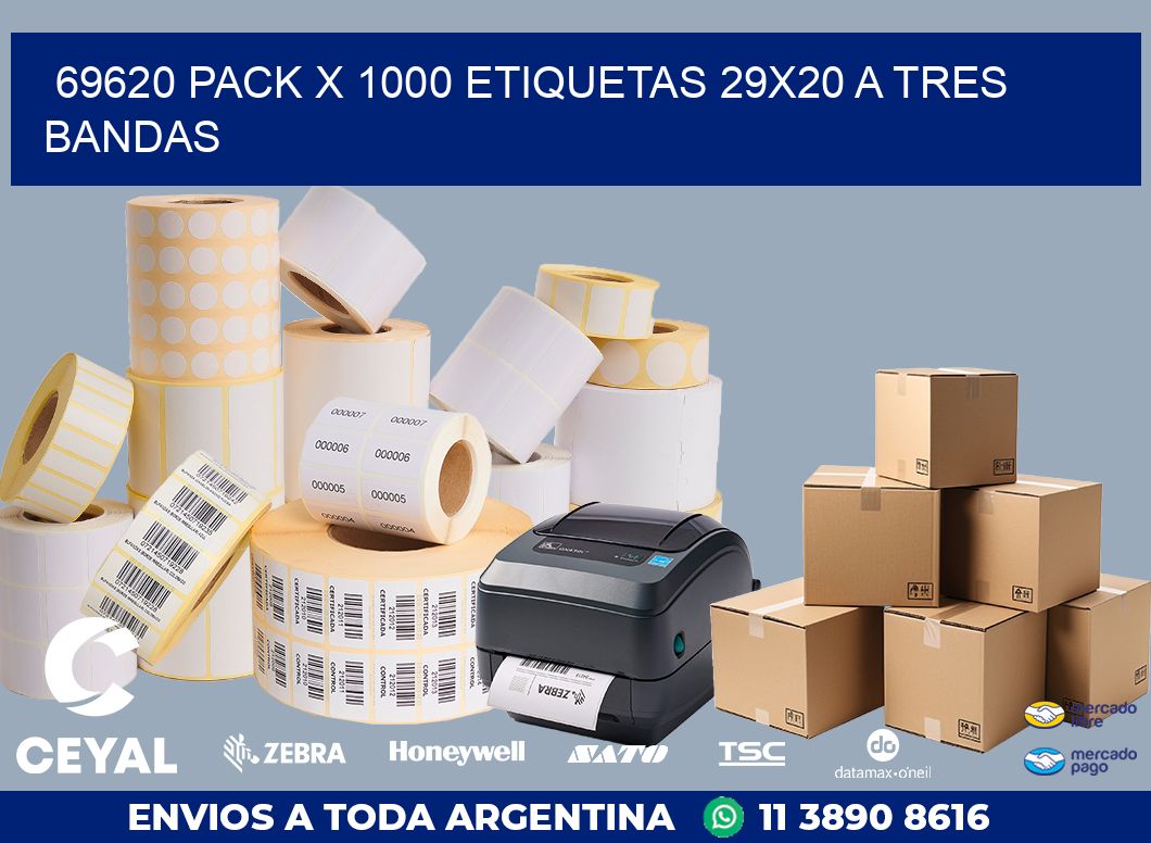 69620 PACK X 1000 ETIQUETAS 29X20 A TRES BANDAS