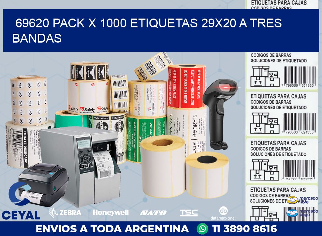 69620 PACK X 1000 ETIQUETAS 29X20 A TRES BANDAS