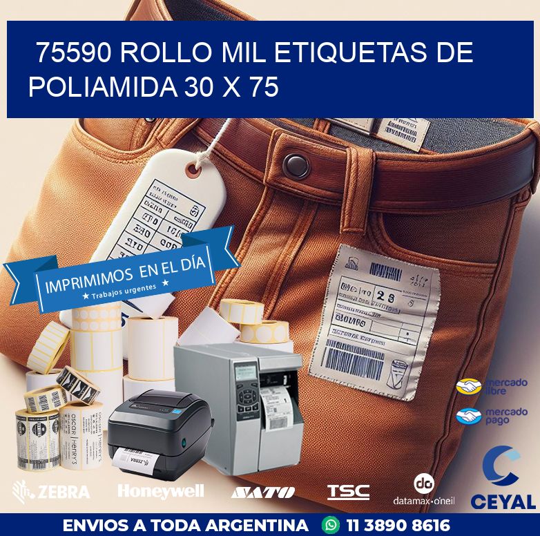 75590 ROLLO MIL ETIQUETAS DE POLIAMIDA 30 X 75