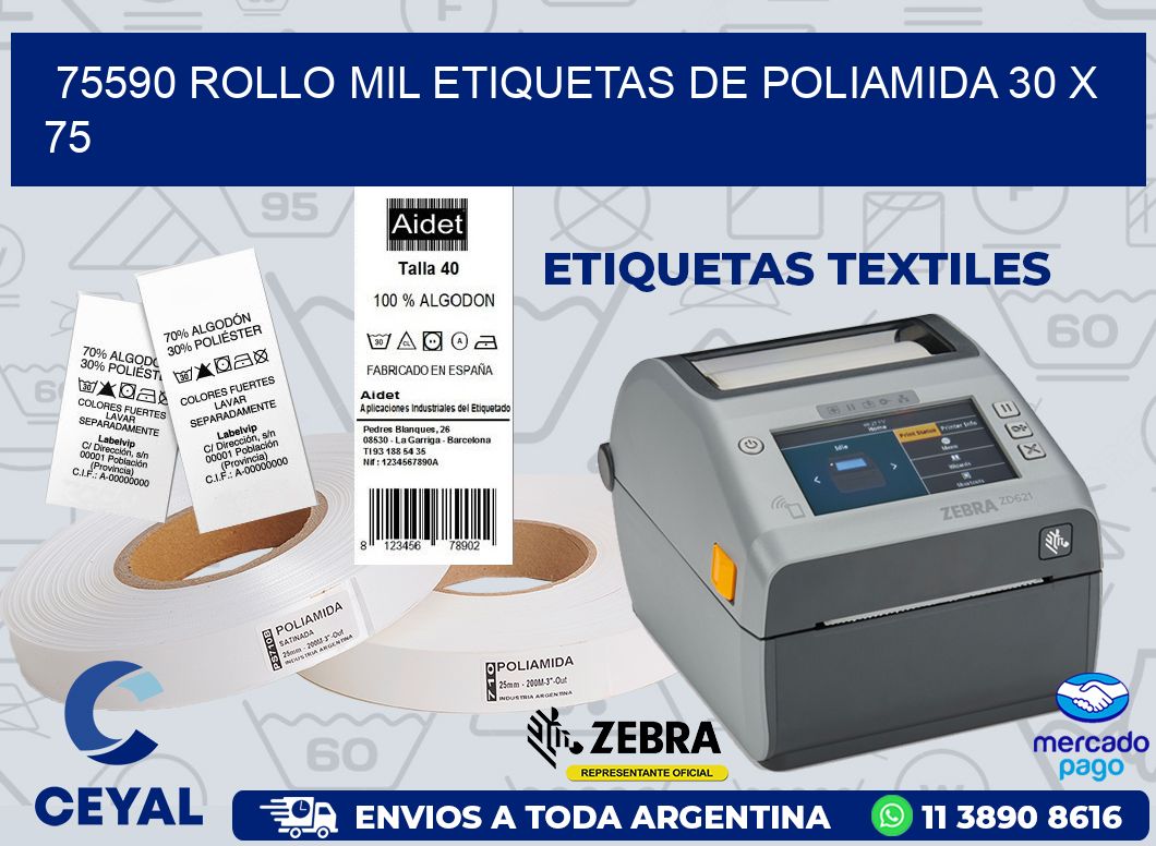 75590 ROLLO MIL ETIQUETAS DE POLIAMIDA 30 X 75