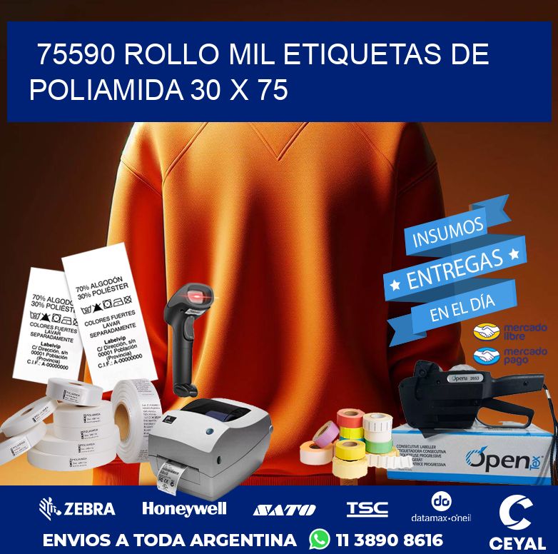 75590 ROLLO MIL ETIQUETAS DE POLIAMIDA 30 X 75