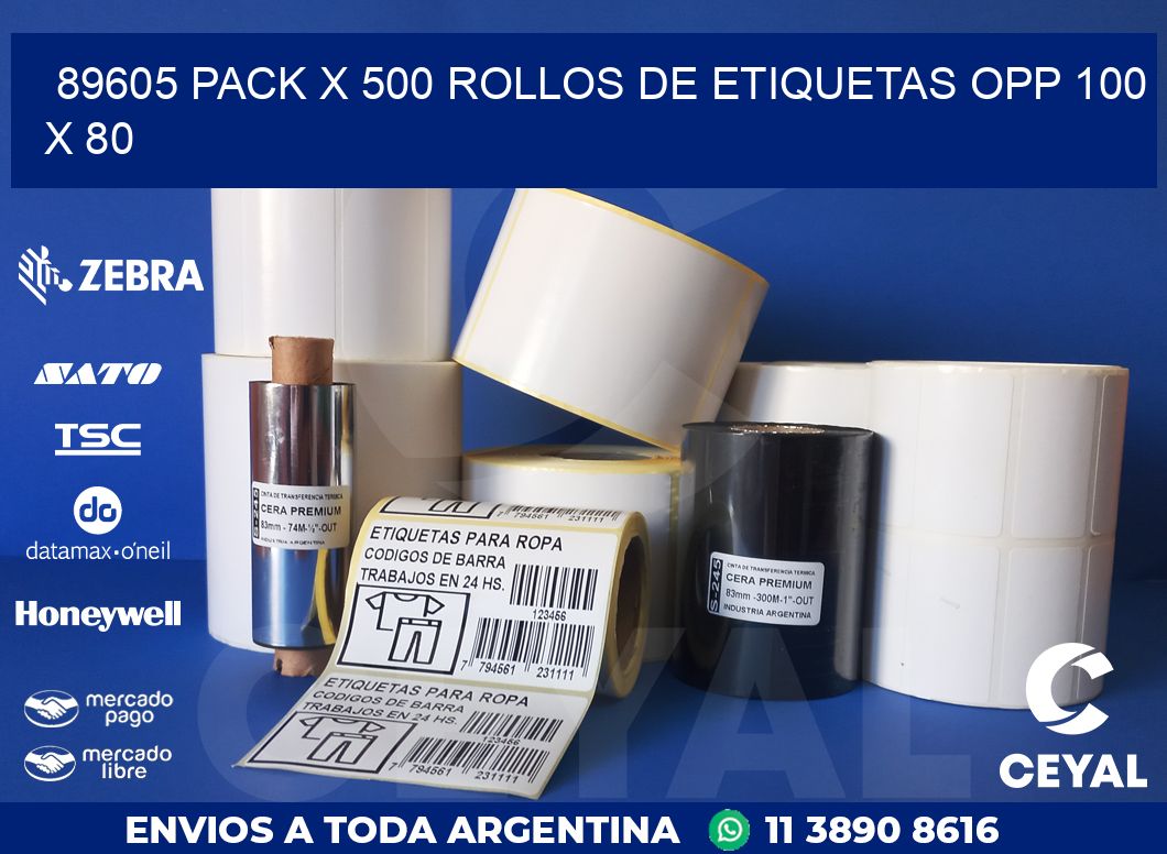 89605 PACK X 500 ROLLOS DE ETIQUETAS OPP 100 X 80