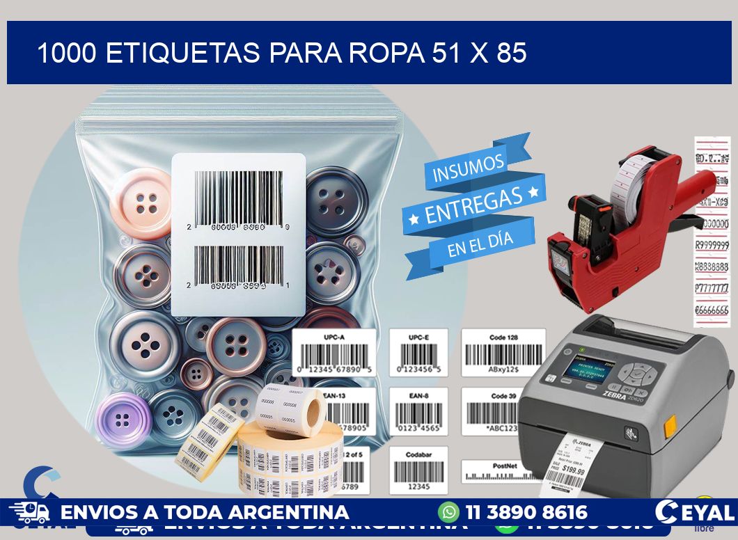 1000 ETIQUETAS PARA ROPA 51 x 85