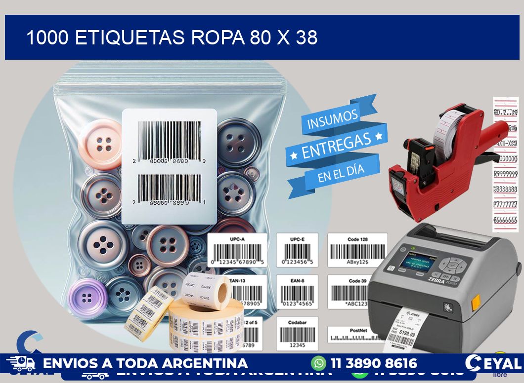 1000 ETIQUETAS ROPA 80 x 38