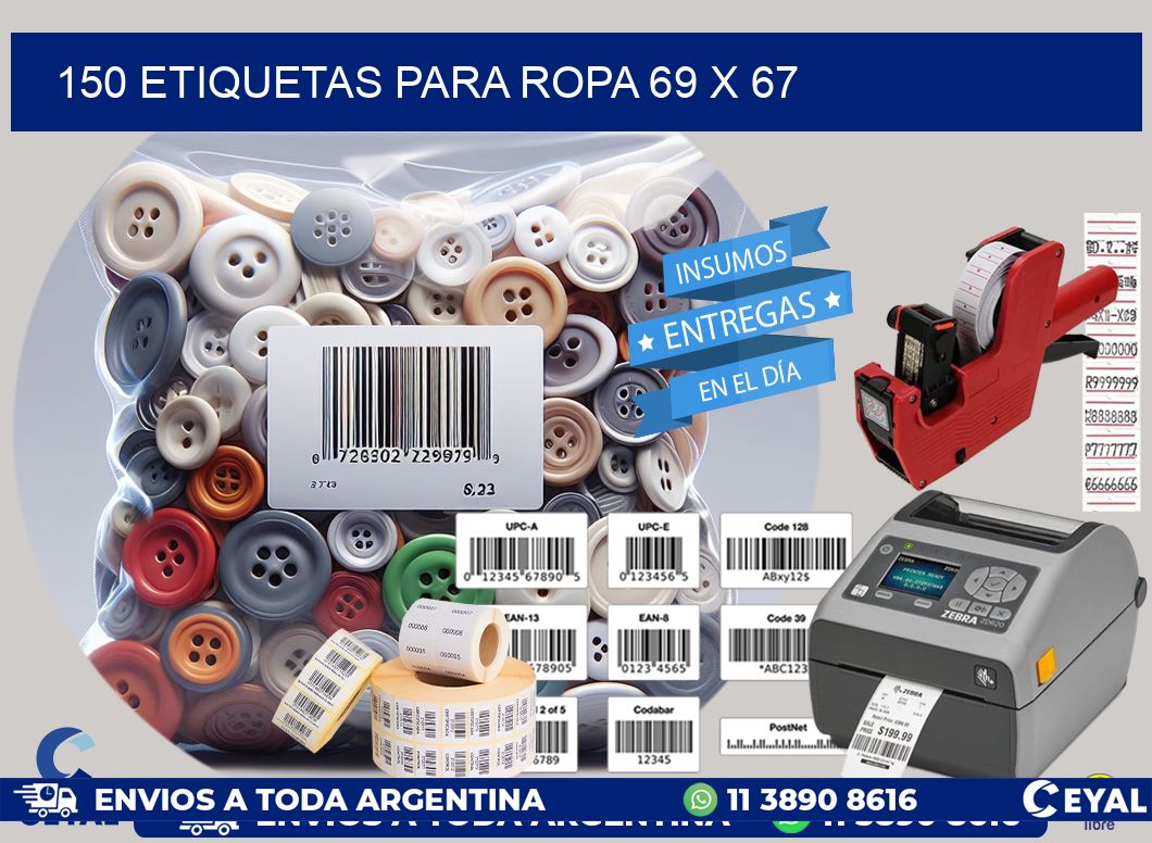 150 ETIQUETAS PARA ROPA 69 x 67