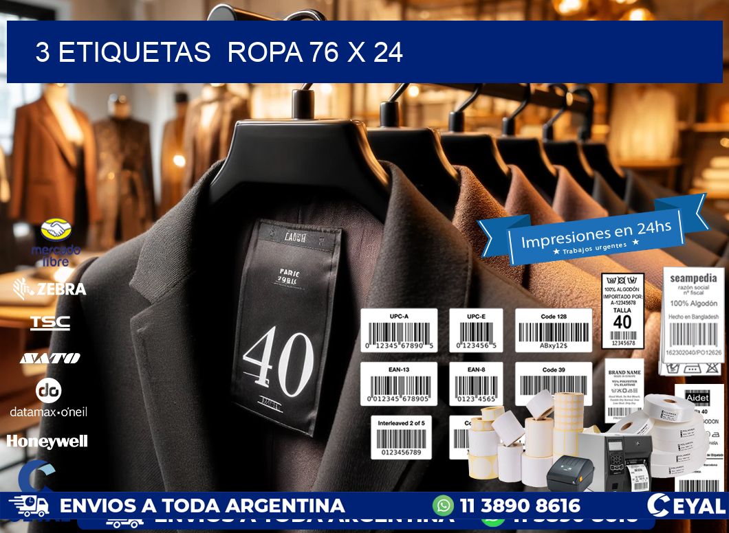 3 ETIQUETAS  ROPA 76 x 24