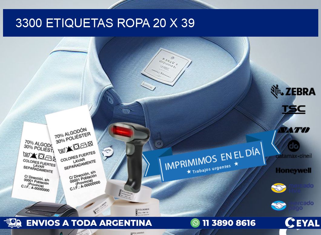 3300 ETIQUETAS ROPA 20 x 39