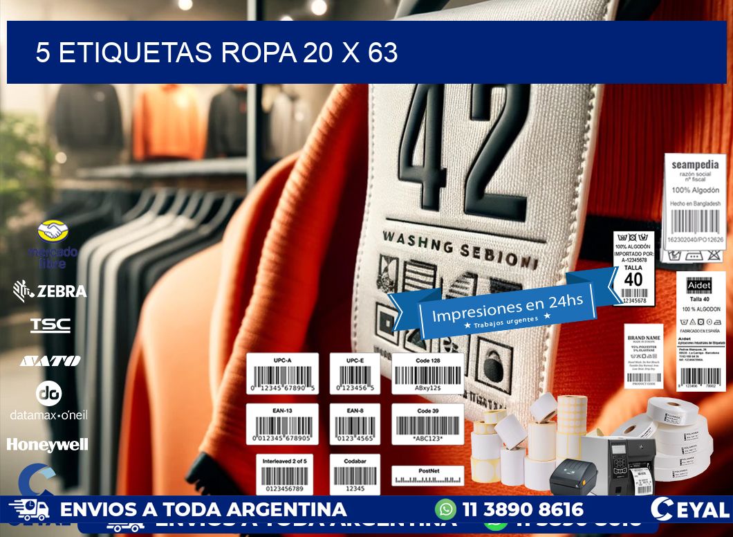 5 ETIQUETAS ROPA 20 x 63